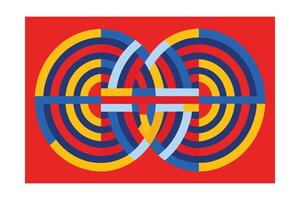 Abstract Geometric Composition With Overlapping Circles And Stripes Colorful Modern Design Red Yellow Blue Tones Decorative Background Or Element vector