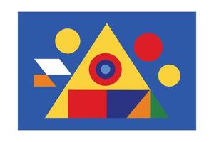 Geometric Composition With Primary Colors Triangle Circles And Squares Abstract Modern Artwork Bold Shapes And Flat Design Style On Blue Background vector