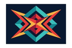 Geometric Pattern Of Intersecting Triangles With Warm And Cool Tones Forming An Abstract Star On Dark Navy Background vector