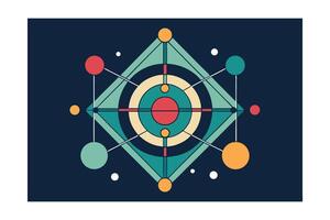 Geometric Abstract Art Design With Lines And Circles On A Dark Blue Background Modern Illustration vector