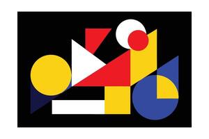 Geometric Composition Of Primary Shapes And Colors On Black Background Bauhaus Inspired Design Art Illustration For Modern Aesthetic Projects vector