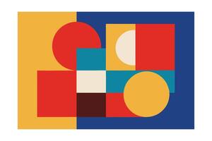 Retro Geometric Artwork With Bold Shapes And Colors Modern Minimalist Abstract Composition Circles Squares And Rectangles Contemporary Design vector