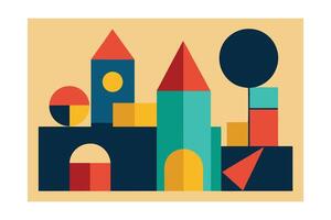 Abstract Geometric Composition Featuring Colorful Blocks In A Playful And Modern Design Perfect For Childrens Art And Educational Concepts vector