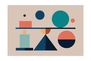 Geometric Balance Illustration In Muted Colors Modern Abstract Composition Of Circles Squares Triangles For Wall Art Print Pattern Design And Creative Projects vector