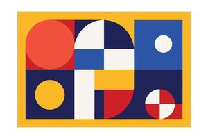 Geometric Composition With Circles And Squares Minimalist Art Red Blue Yellow Shape Abstract Design Creative Graphic Element Modern Aesthetic vector