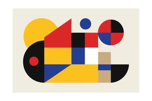 Geometric Composition In Primary Colors With Abstract Shapes Modern Art Design Featuring Circles Squares Triangles And Overlapping Forms Minimalist Aesthetic Great For Creative Projects vector