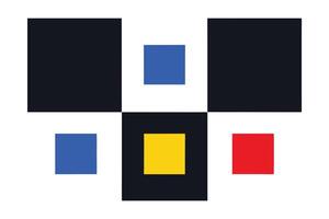 Abstract Geometric Composition With Squares In Primary Colors On A Black And White Checkerboard Background Simple Modern Design vector