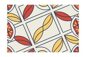 Geometric Pattern With Floral And Citrus Elements Seamless Design For Fabric Prints And Tile Backdrops Retro Style Decorative Art vector