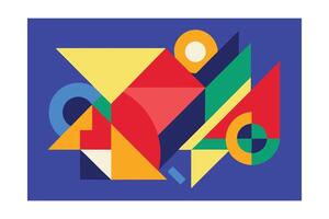 Abstract Geometric Composition With Triangles And Circles On A Blue Background Modern Art Bright Color Flat Design Illustration vector