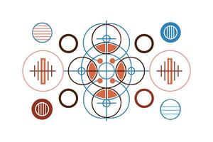 Geometric Abstract Design Featuring Circles And Lines In Blue Brown And Peach Shades Ideal For Modern Backgrounds Or Creative Design Projects vector