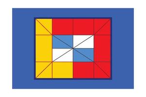 Geometric Abstract Design With Red Yellow Blue And White Square Elements With Lines And Blue Border vector