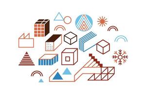 Abstract Geometric Shape Composition With Buildings And Snowflakes In Warm And Cool Tones For Decorative Design Or Backgrounds vector