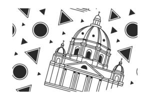 Church Minimalist Geometric Pattern Black And White Design Simple Architecture Building With Dome And Pillars Modern Illustration Isolated On White vector