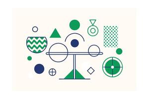 Abstract Geometric Composition With Circles,Triangles And Lines In Blue And Green Colors For Modern Design And Creative Backgrounds vector