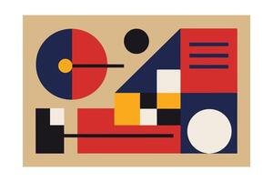 Abstract Geometric Composition Bold Primary Colors Artistic Design Sophisticated Bauhaus Style Graphic Shapes Modern Art Illustration Poster Printable Minimalist Background vector