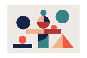 Geometric Composition With Circles Squares And Triangles In Retro Colors Abstract Shapes On A Cream Background Minimalist Design For Web vector