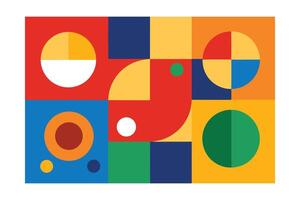 Vibrant Geometric Composition Modern Art Style Creative Design Bold Colors Abstract Artwork Squares And Circles Contemporary Visual Flat Design Bright Graphic Elements vector