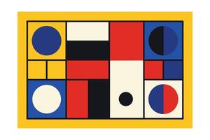 Abstract Geometric Composition Mondrian Style Minimalist Design Featuring Primary Colors And Basic Shapes Creating A Modern Artistic Pattern On White Background vector