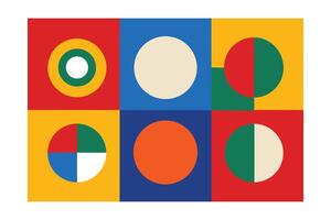 Bright Geometric Composition With Circles And Squares In Primary And Secondary Colors For Modern Art Designs And Graphic Templates vector