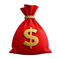 Realistic 3D Money Bag in Red with Dollar Symbol Isolated on a Transparent Background png