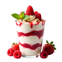 Sweet Yogurt Parfait with Red Berries Strawberry, Raspberry Sauce Isolated on a Transparent Background png