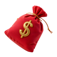 Red Bag of Money 3D Render with Transparent Background png