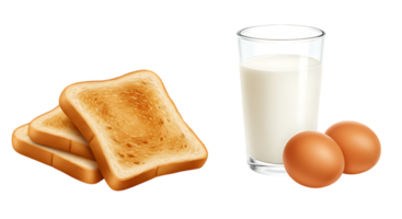 toast, milk and eggs on a transparent background png