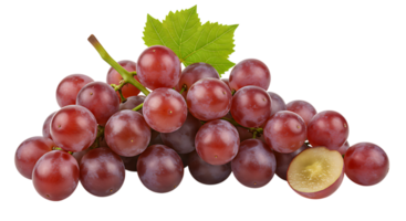 Bunch of Red Grapes with Leaf and a Cross-Section Slice on Transparent Background png