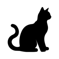 Elegant black cat silhouette sitting gracefully simple feline art graphic design element perfect for pet lovers minimalist black and white image easy to use illustration png