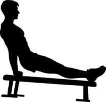 Silhouette Of A Strong Man Performing Lsit Exercise On Parallel Bars Demonstrating Strength And Core Stability On White Background vector