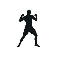 Silhouette Of Confident Muscular Man Flexing Biceps In Ready Stance Against White Background Depicting Strength And Determination vector