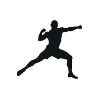 Silhouette Of A Muscular Man Practicing Martial Arts Isolated On White Background Demonstrating Punching Technique And Powerful Form Athletic Training vector