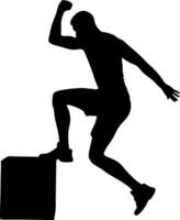 Silhouette Of Athletic Man Performing Box Jump Exercise With Determination And Strength For Fitness Concepts And Training Regimens vector