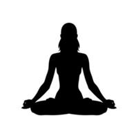 Silhouette Of Woman Practicing Meditation In Lotus Pose Serene Mindfulness And Wellness Black Figure On White Background vector