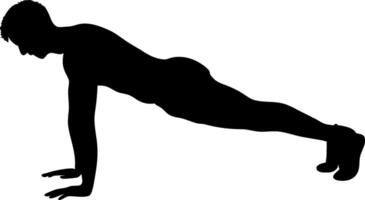 Black Silhouette Of A Man Doing Pushups Demonstrating Strength And Fitness Training Exercise For A Healthy Lifestyle And Physical Activity vector
