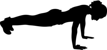 Silhouette Of Woman Exercising Doing Push Ups For Fitness And Strength Training In A Gym Setting vector