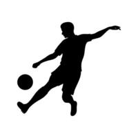 Silhouette Of Football Player Kicking Ball Isolated On White Background Striking Football In Dynamic Motion Action Illustration Of Player vector