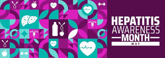 Hepatitis Awareness Month Geometric shape pattern background banner or poster design template. observed every year in May. Holiday concept. Use to any Template, card, poster, placard, template. vector