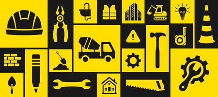 build home building construction tools geometric shape pattern background. Property, Industry and Construction Development tools icon. Housing Project, Real Estate Residential Community. vector