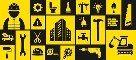 build home building construction tools geometric shape pattern background. Property, Industry and Construction Development tools icon. Housing Project, Real Estate Residential vector
