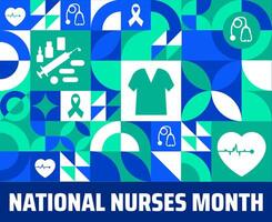 National Nurses Month Geometric shape pattern background banner or poster design template. observed every year in May. Holiday concept. Use to any Template, card, poster, placard, template. vector