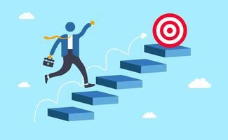Steps to Target Illustration. Businessman Climbing for Success. Conceptual illustration of a businessman climbing steps towards a target. vector