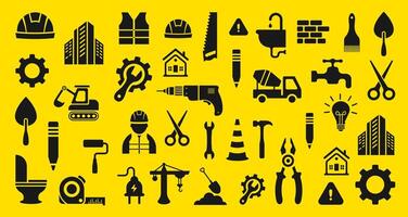 build home building construction tools pattern background. Property, Industry and Construction Development tools icon. Housing Project, Real Estate Residential Community. Construction flat icons set. vector