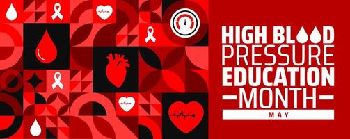 High Blood Pressure Education Month Geometric shape pattern background banner or poster design template. observed every year in May. Holiday concept. Use to any Template, card, poster, placard. vector