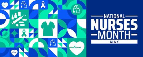 National Nurses Month Geometric shape pattern background banner or poster design template. observed every year in May. Holiday concept. vector