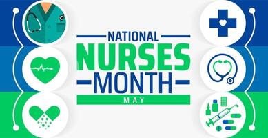 National Nurses Month background banner or poster design template. observed every year in May. Holiday concept. Use to any Template, card, poster, placard vector