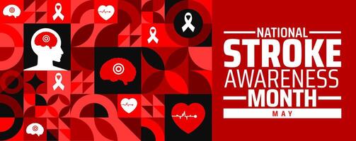 National Stroke Awareness Month Geometric shape pattern background banner or poster design template. observed every year in May. Holiday concept. Use to any Template, card, poster, placard vector