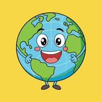 Cute globe with a smiling face on yellow background vector