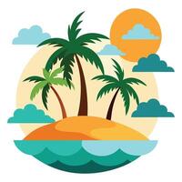 Island with palms, sun, clouds on white background vector