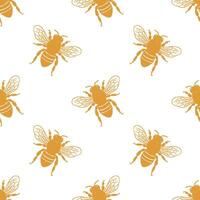 Seamless pattern featuring illustrated bees in warm tones on a white background for nature-inspired design projects vector
